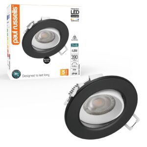 Paul Russells 4.8W LED Non Fire Rated Downlight Tiltable, Warm White 3000K, IP44, Bezel Black