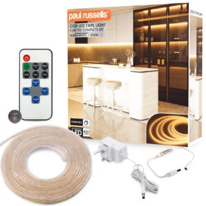 COB LED Strip Light 24V, 5W/M, 320 LEDs/M, 3000K Warm White, 400 Lumens, 5M Flexible Tape, IP65, (Dimmable)