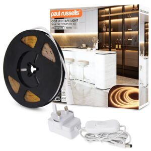 COB LED Strip Light 24V, 5W/M, 320 LEDs/M, 4000K Cool White, 400 Lumens, 5M Flexible Tape, IP20